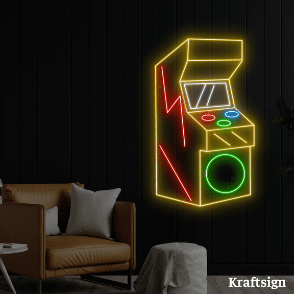 Craftnamesign Gaming Machine Neon Sign, Game Club Decor, Arcade Room Signs