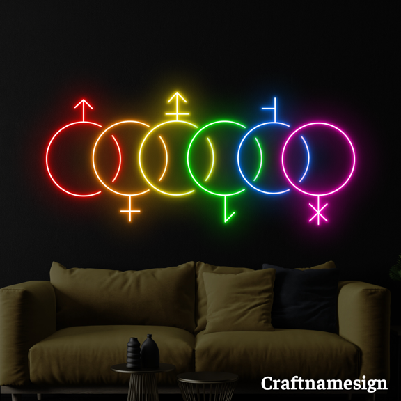 Craftnamesign Gender Symbol LED Light Neon Sign for Party Bar Club Bedroom Wall Decor