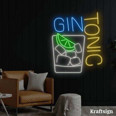 Craftnamesign Gin Tonic Neon Sign, Bar Club Decor, Cocktail LED Signage