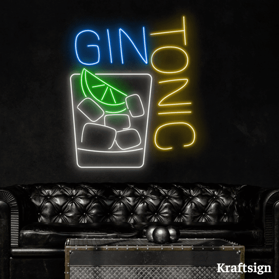 Craftnamesign Gin Tonic Neon Sign, Bar Club Decor, Cocktail LED Signage