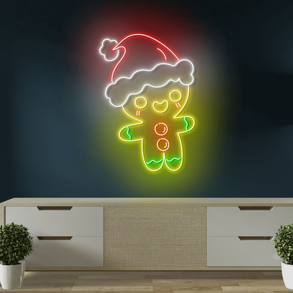 Craftnamesign Gingerbread Man Neon Sign, Cookie Wall Art Sign, Xmas LED Light Decor