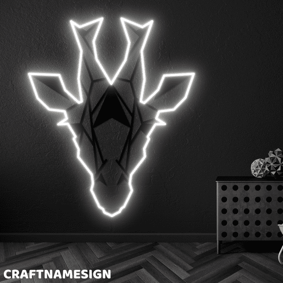 Craftnamesign Giraffe Neon Decal, Living Room Wall Art, Zoo Theme Wall Decor