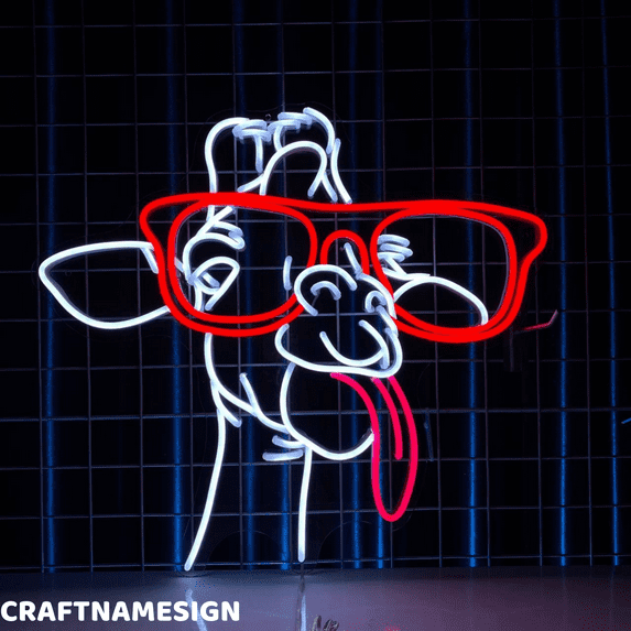 Craftnamesign Giraffe With Glasses Led Sign, Nursery Wall Decor, Kids Zone Wall Art