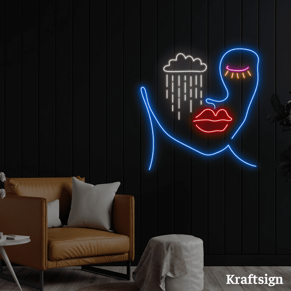 Craftnamesign Girl Cry Neon Sign, Girl Room Decor, Girl Face Wall Art