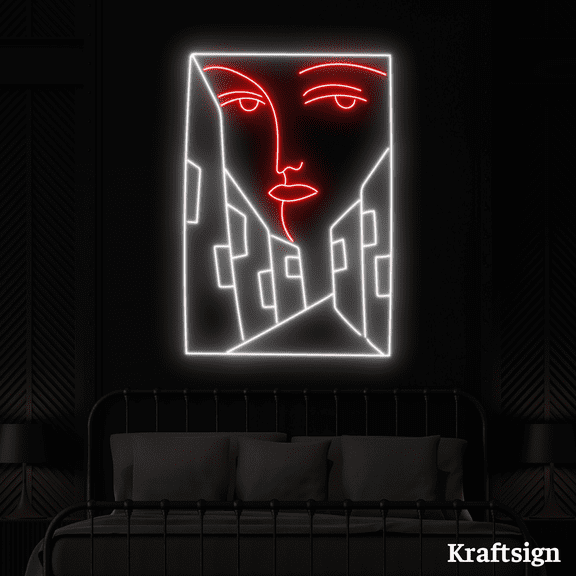 Craftnamesign Girl Face And City Neon Sign, Abstract LED Sign, Room Decor