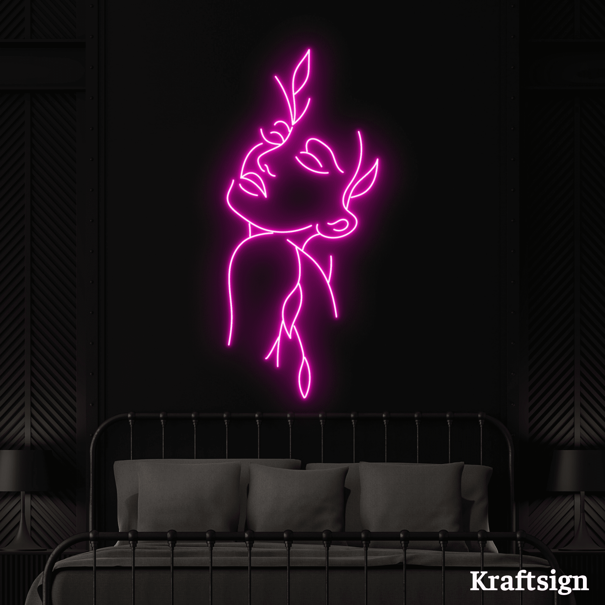 Craftnamesign Girl Face Line Art Neon Sign, Girl Room Decor, Gift For Her