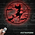 thumbnail image 1 of Craftnamesign Girl Witch and Cat Metal Wall Art LED Light, Witch Riding Broom Sign Decoration, 1 of 5