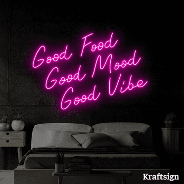 Craftnamesign Good Food Mood Vibes Neon Sign, Quotes LED Sign, Room Decor