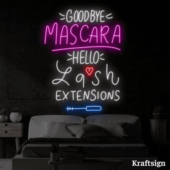 Craftnamesign Goodbye Mascara Hello Lash Neon Sign, Lash Studio Decor