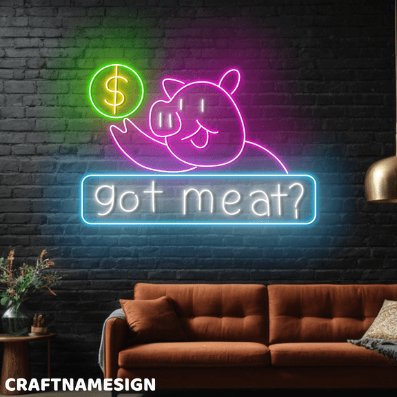 Craftnamesign Got Meat Neon Sign, Welcome Sign Logo LED For Butcher Shop Decor