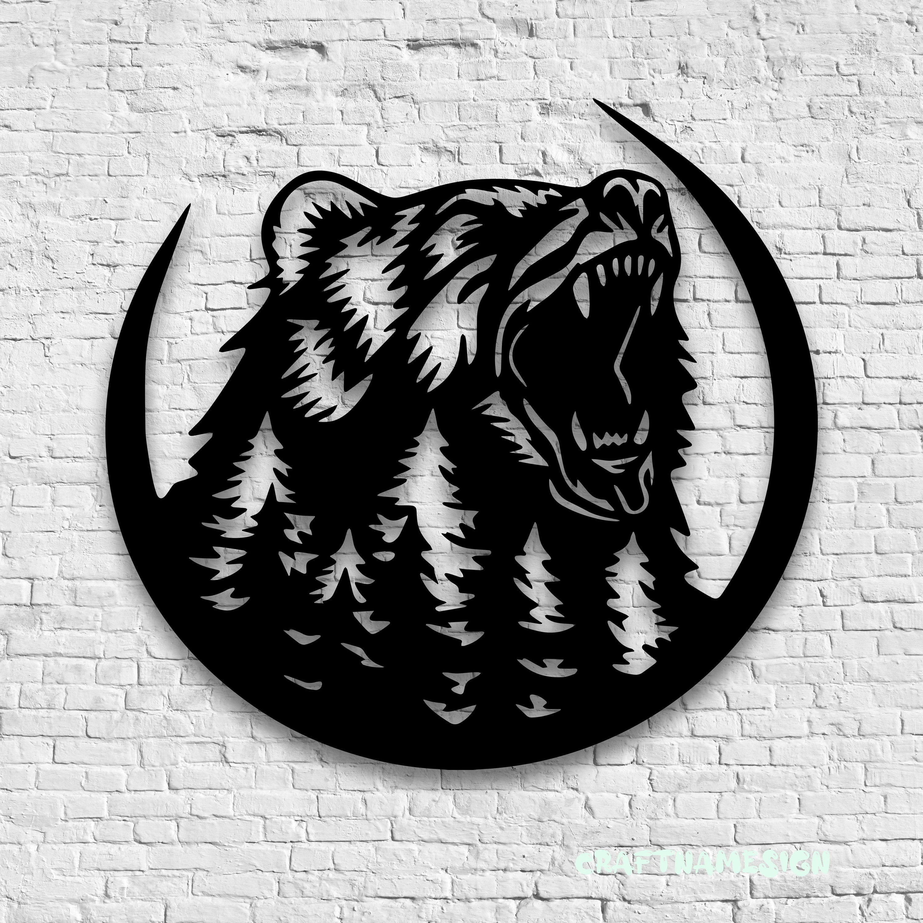 Craftnamesign Grizzly Bear Metal Wall Art LED Light, Bear Name Sign