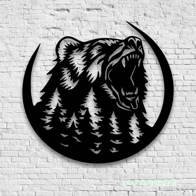 Craftnamesign Grizzly Bear Metal Wall Art LED Light, Bear Name Sign