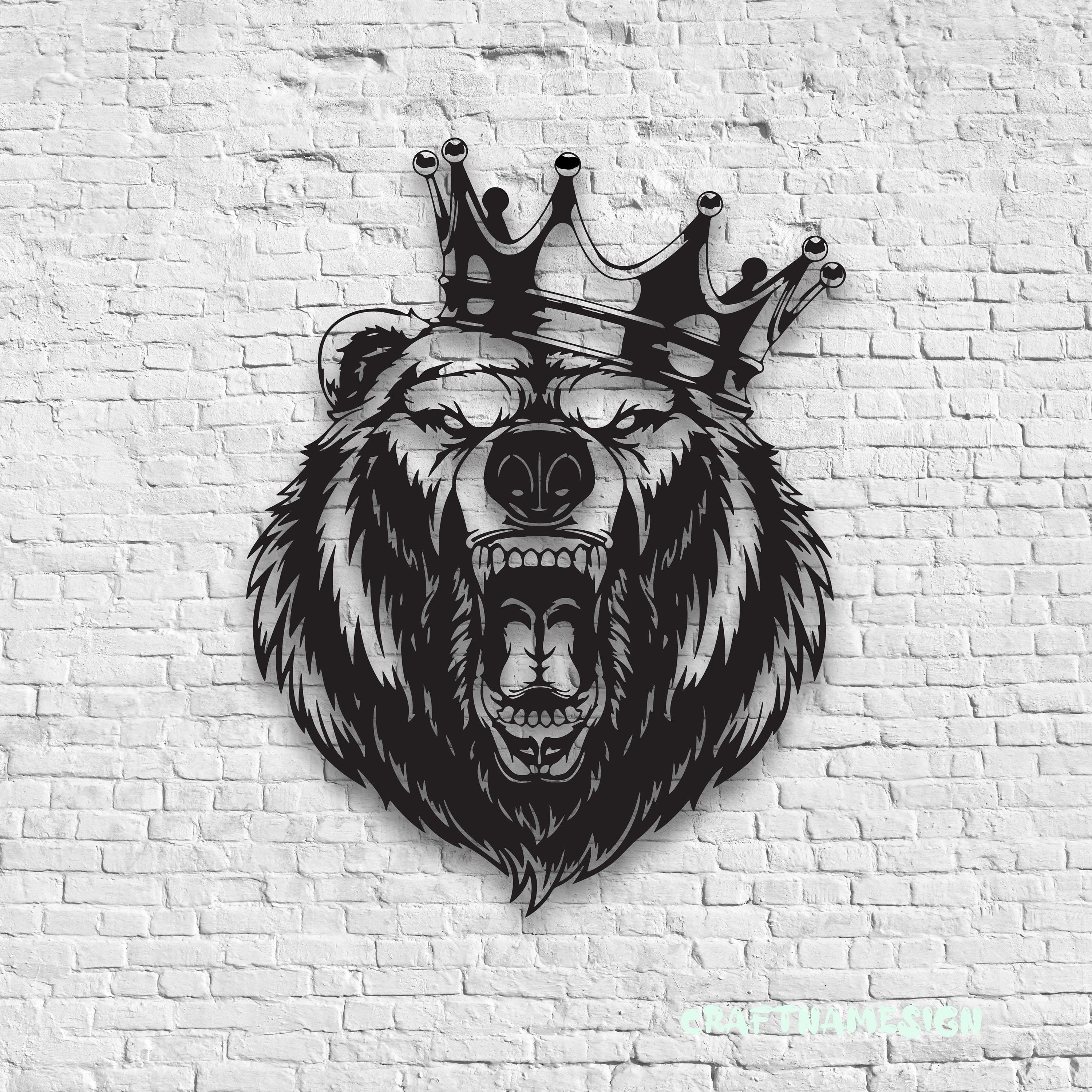 Craftnamesign Grizzly Bear Metal Wall Art LED Light, Bear Wall Sign