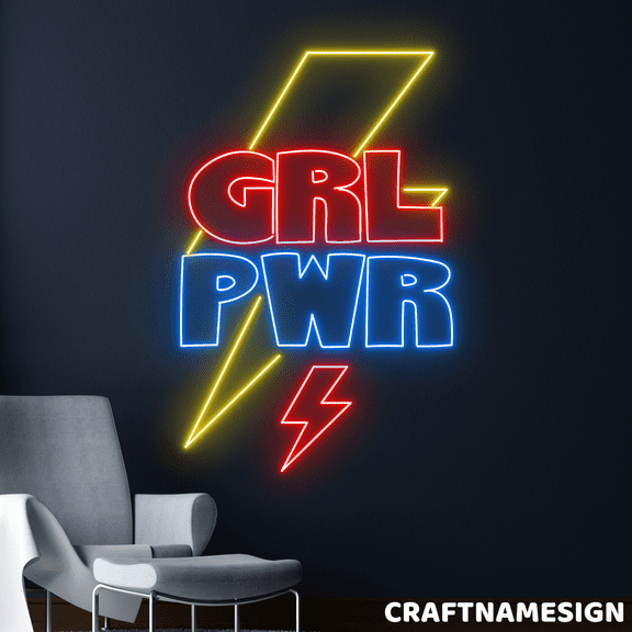 Craftnamesign Grl Pwr Neon Sign, Bar Pub Wall Art, Girl Power Wall Decor