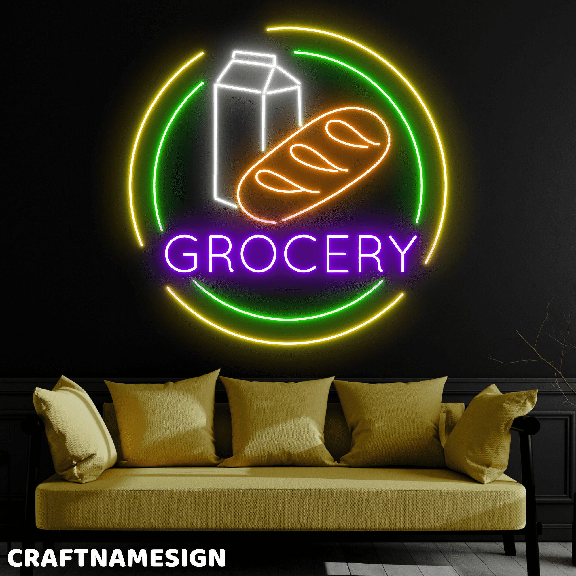 Craftnamesign Grocery Neon Sign, Grocery Store Wall Sign, Open Sign Wall Decor