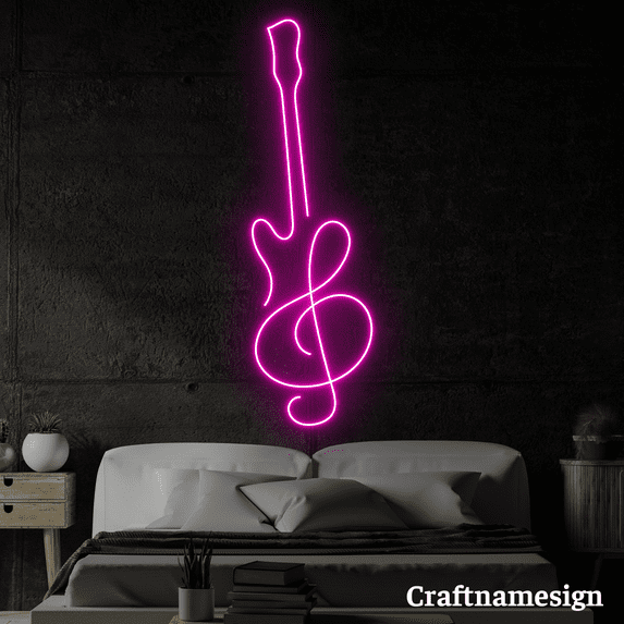 Craftnamesign Guitar With Music Note Line Art Neon Sign for Guitar Shop Music Studio Wall Art