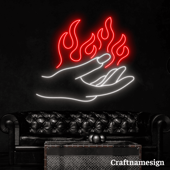 Craftnamesign Hand Hold Fire Neon Sign for Bar Club Shop Bedroom Wall Decor