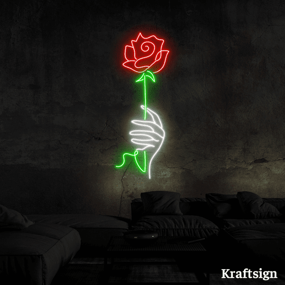 Craftnamesign Hand Hold Rose Flower Neon Sign,Flower Shop Sign,Room Decor