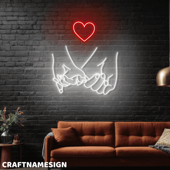 Craftnamesign Hand In Hand Neon Light, Couple Room Wall Sign, Wedding Wall Decor