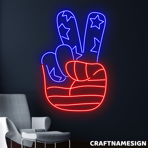 Craftnamesign Hand Say Hi America Neon Sign, Independence Day Wall Art Decor