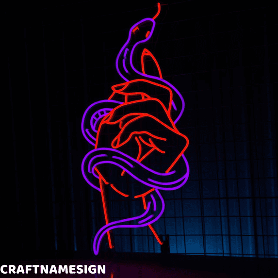 Craftnamesign Hand With Snake Neon Sign, Snake Wall Art, Girl Bedroom Wall Decor