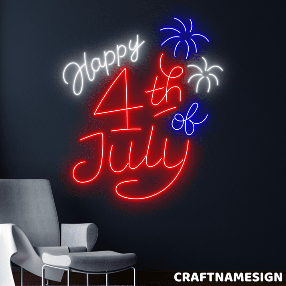 Craftnamesign Happy 4th Of July Neon Sign, Happy Independent Party Wall Decor