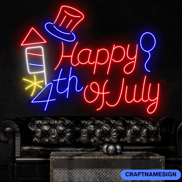 Craftnamesign Happy 4th Of July Neon Sign, Independence Day Decor, July 4th Sign