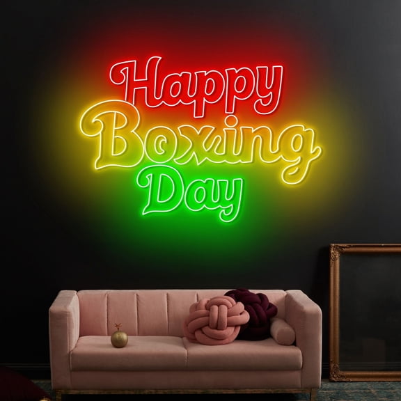 Craftnamesign Happy Boxing Day Neon Light, Boxing Room LED Sign Decor, Boxing Sport Sign Wall Art