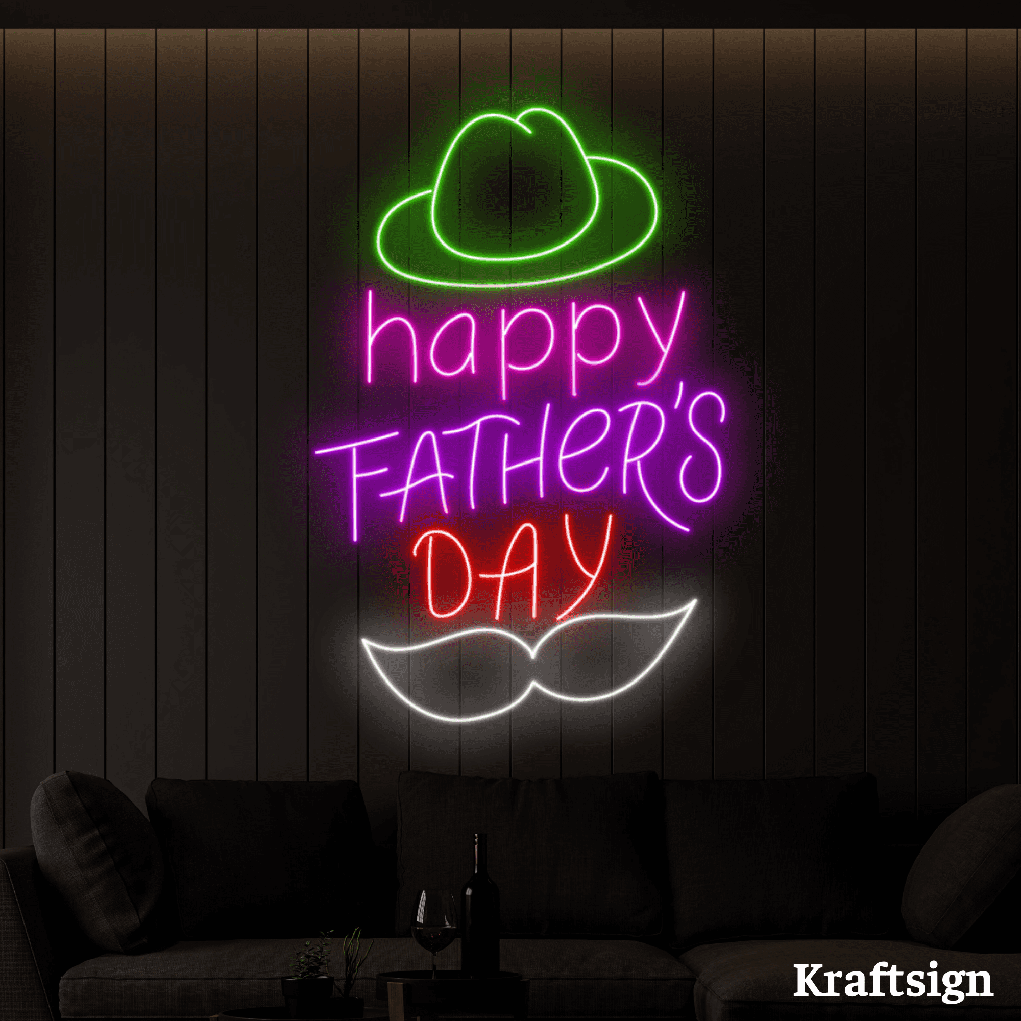 Craftnamesign Happy Father Day Neon LED Sign, Father's Day Gifts Decor