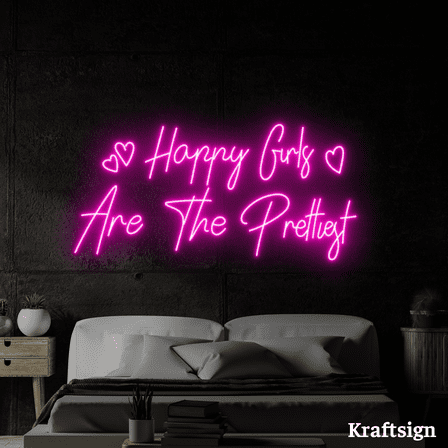 Craftnamesign Happy Girl Are The Prettiest Neon LED Sign, Girl Room Decor