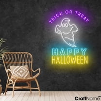 Craftnamesign Happy Halloween Ghost LED Light Sign For Halloween Wall Decor