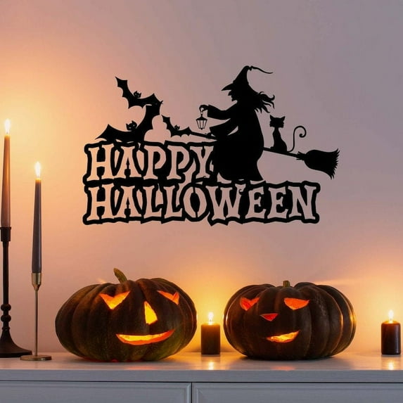 Craftnamesign Happy Halloween Metal Wall Art with LED Light, Happy Halloween Sign Home Decor