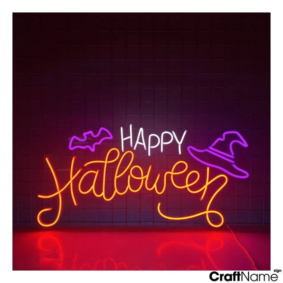 Craftnamesign Happy Halloween Neon Light Sign Wall Art For Store Holiday Decoration