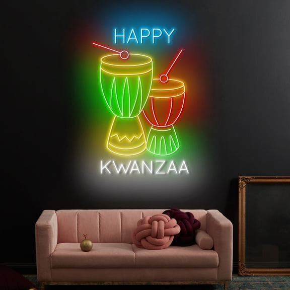 Craftnamesign Happy Kwanzaa Blessings Neon Sign, Kwanzaa Led Light , Kwanzaa Holiday Wall Art