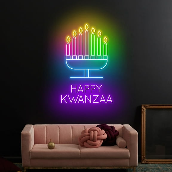 Craftnamesign Happy Kwanzaa Neon Sign, Kwanzaa Led Light Wall Hanging Decor for Home