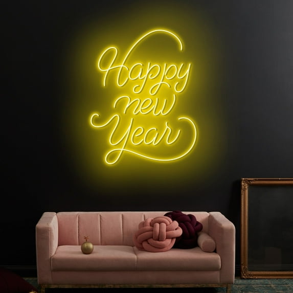 Craftnamesign Happy New Year Neon Light Wall Art, Happy New Year Led Sign For Home Decor