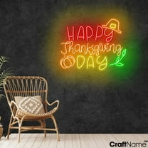 Craftnamesign Happy Thanksgiving Day Neon Light Sign, Autumn LED Sign Wall Art, Fall Decor