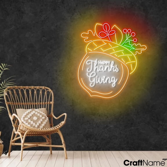 Craftnamesign Happy Thanksgiving Neon Light Wall Art, Coffee Fall Vibes LED Sign Decor