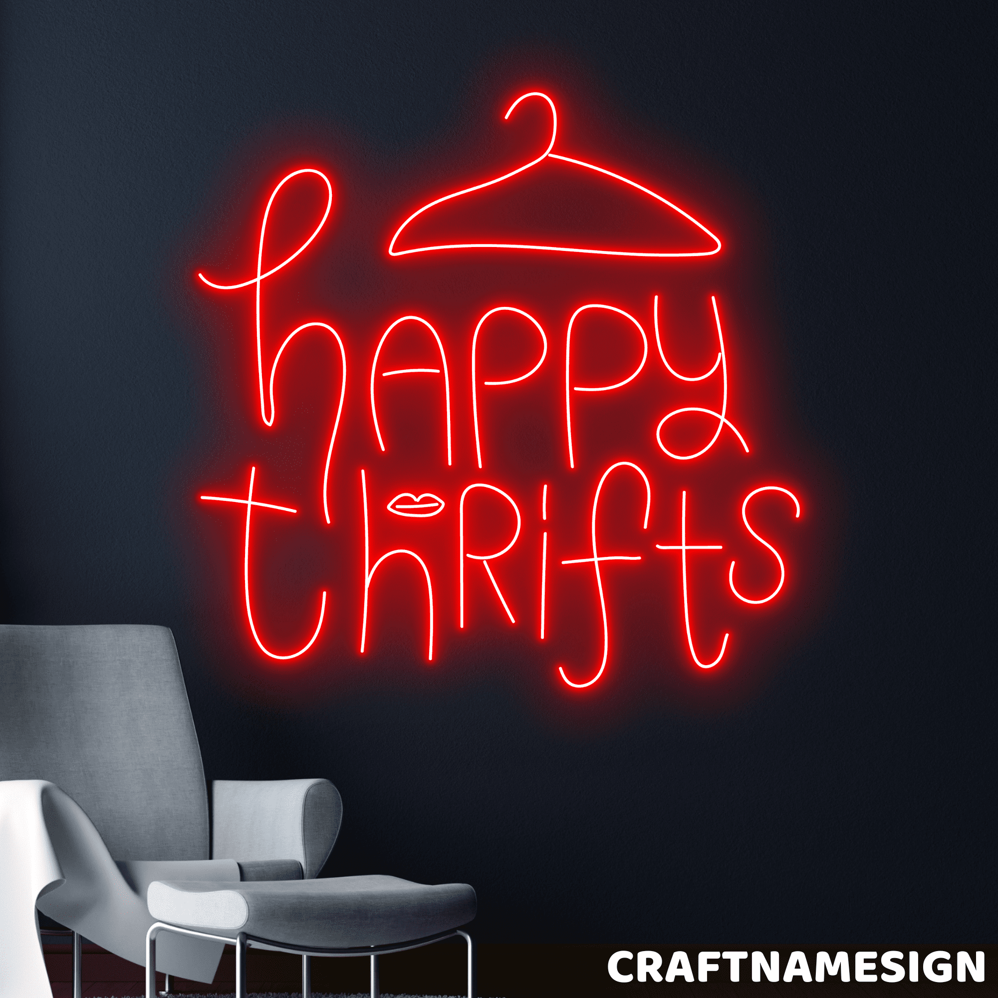 Craftnamesign Happy Thrifts Neon Sign, Second Hand Wall Art, Thrifts