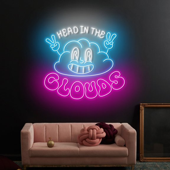 Craftnamesign Head In The Clouds Neon Light, Funny Clouds LED Sign, Cloud Light Wall Decor