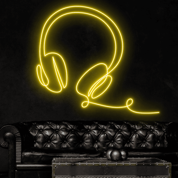 Craftnamesign Headphone Neon Sign, Headphones Music Wall Art for Music Room Studio Decor