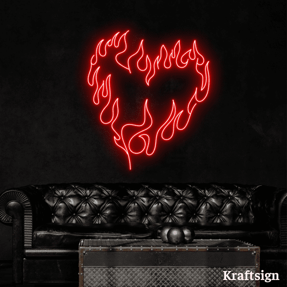Craftnamesign Heart Fire Neon Sign, Bedroom Decor, Heart Fire LED Sign