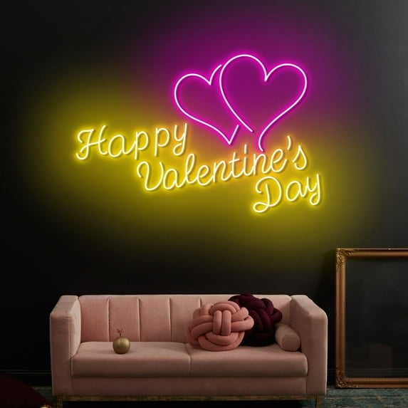 Craftnamesign Heart Happy Valentine's Day Neon Light, Valentine's Day Led Sign For Wall Decor