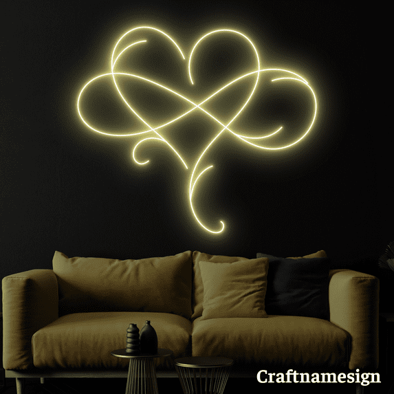 Craftnamesign Heart Infinity Line Art Neon Sign for Wedding Party Bedroom Wall Decor