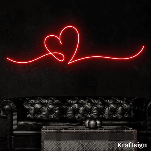 Craftnamesign Heart Line Art Neon Sign, Heart Wall Decor, Heart Wall Art