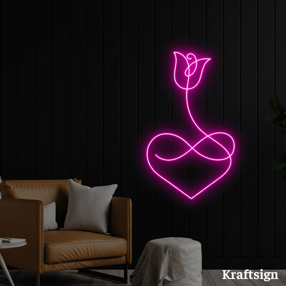 Craftnamesign Heart Rose Neon Sign, Rose LED Sign, Flower Shop Decor