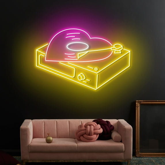 Craftnamesign Heart Vinyl Record Neon Sign, Music Record Room LED Light, Vinyl Record Wall Decor