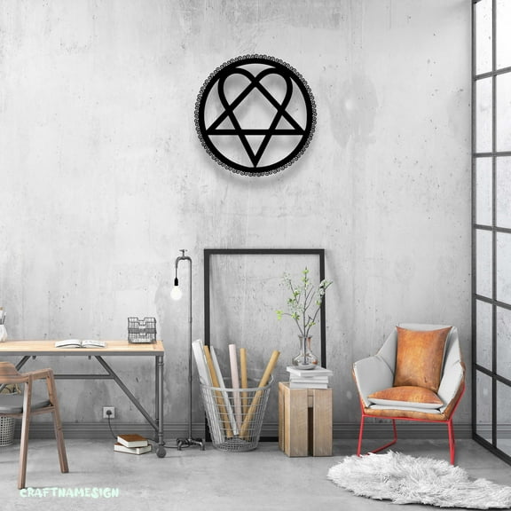 Craftnamesign Heartagram Symbol Metal Wall Art LED Light, Heart Pentagram Shaped Sign Decor
