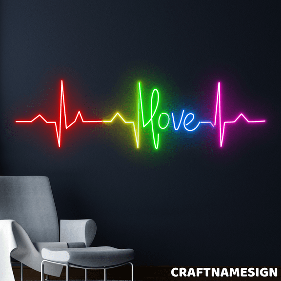 Craftnamesign Heartbeat With Love Neon Sign, Heartbeat Wall Decor, Bedroom Wall Art