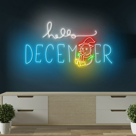 Craftnamesign Hello December Neon Light Wall Art, Winter Season LED Signage